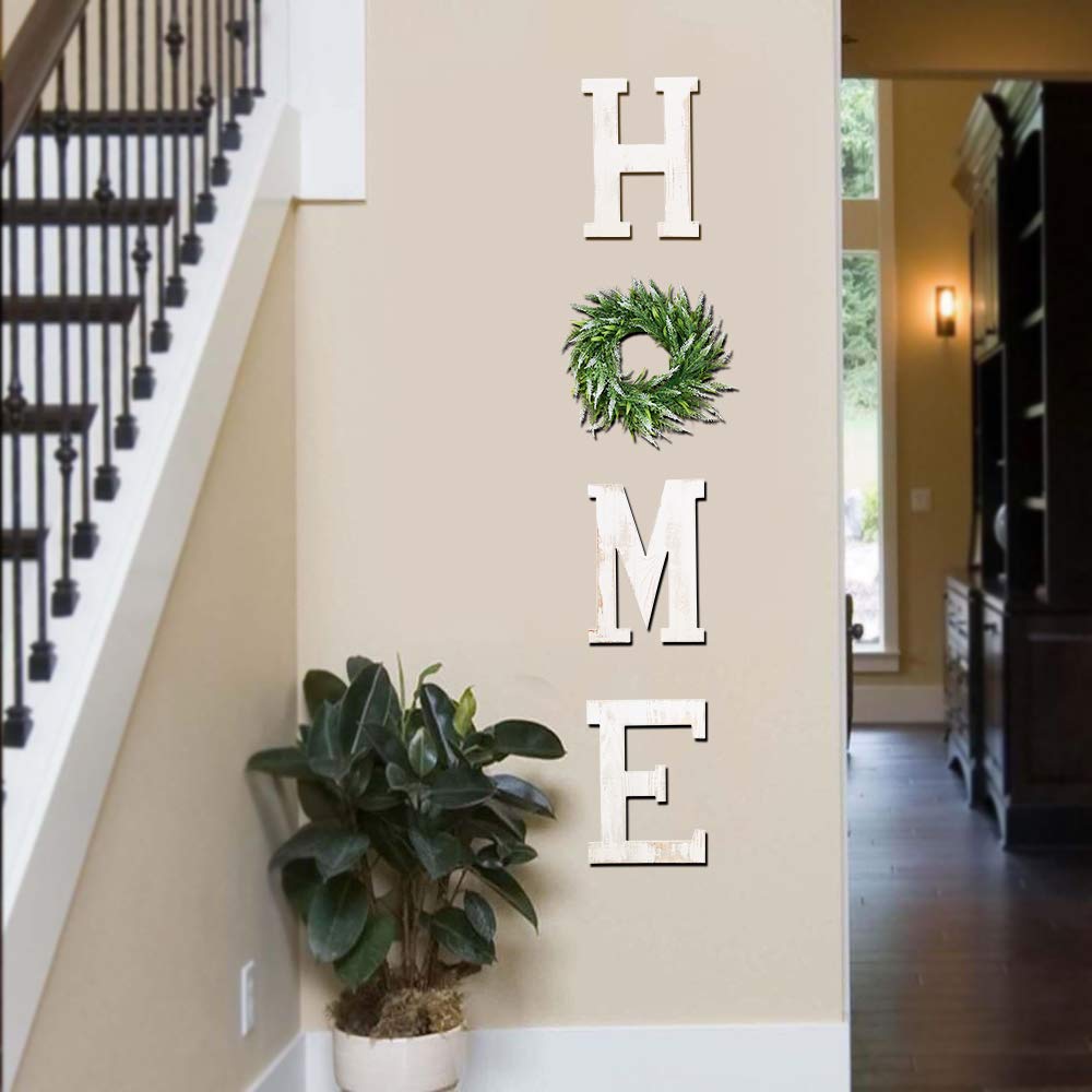 LOSOUR Home Letters with Wreath-Farmhouse Decor for The Home Clearance Wood Letters-Decorative Home Sign for Living Room Decor, Entry Way, Kitchen, etc (White) LOSOUR