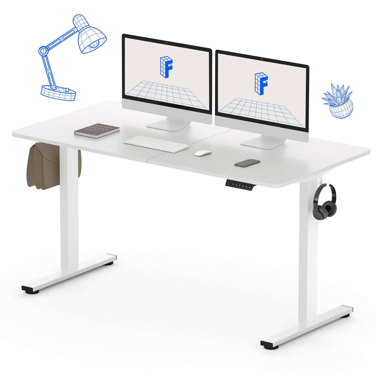 FLEXISPOT Electric Standing Desk 55 x 24 Inch Adjustable Height Desk Home Office Computer Workstation Sit Stand Desk, White Top + White Frame FLEXISPOT