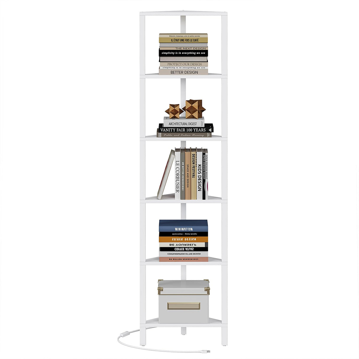 TUTOTAK 6-Tier Corner Bookshelf with LED Light,Corner Shelf for Small Space, Narrow Display Corner Shelf Stand with Storage Rack, for Living Room, Bedroom, Pure White V1BS05BW006L TUTOTAK