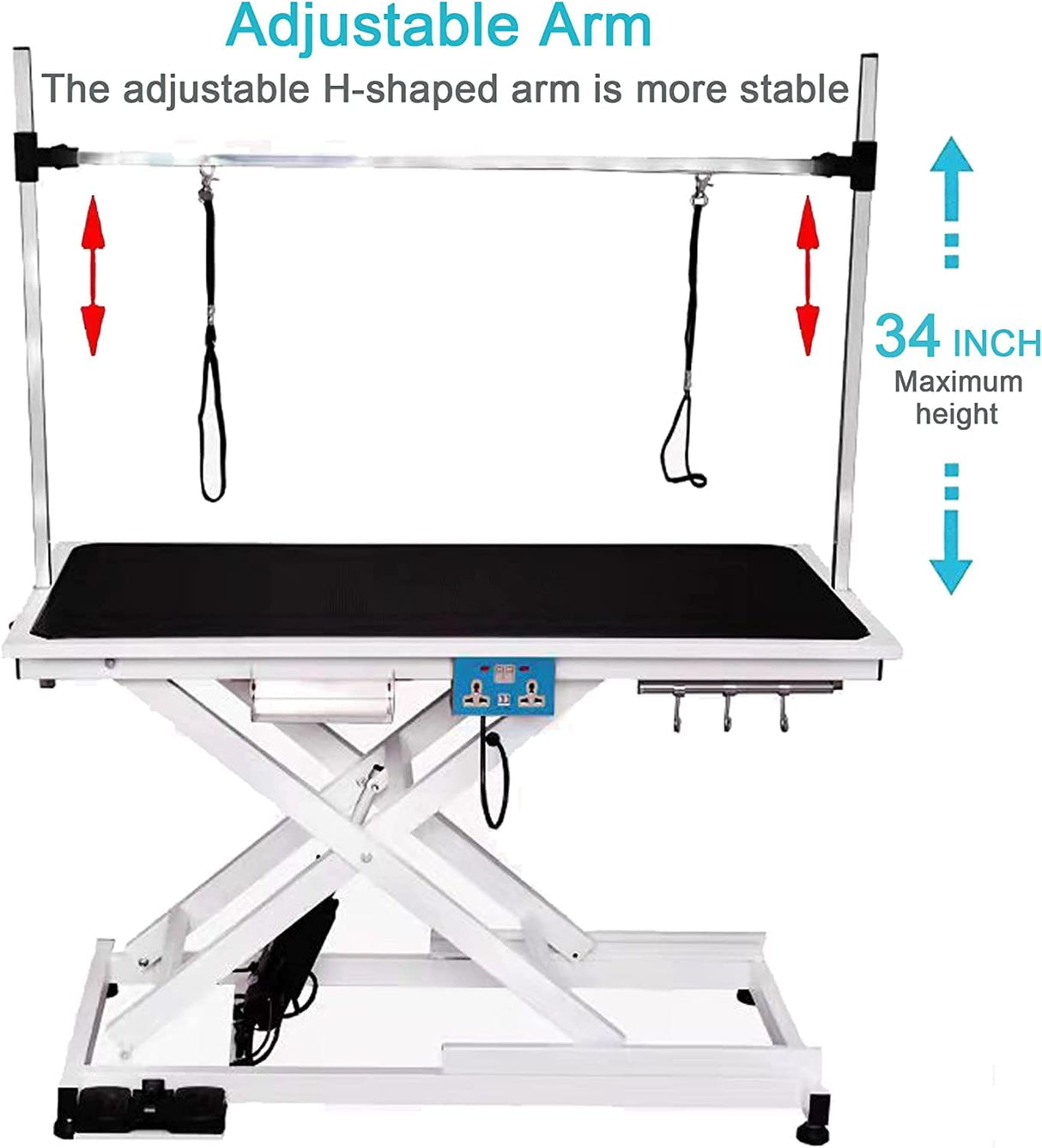 mydearpet Electric Dog Pet Grooming Table for Large Dogs, Heavy Duty X Lift Pet Grooming Table, Height Adjustable with Double Arms and Non-Slip Rubber Tabletop, 50''/White mydearpet