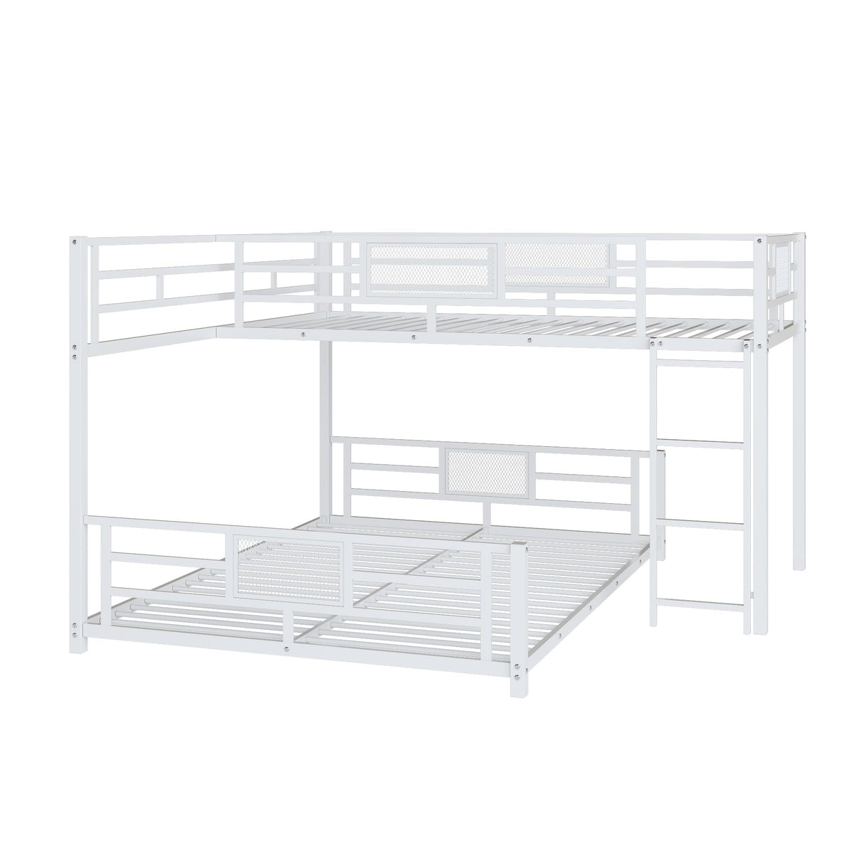 Heavy Duty Bunk Beds Twin Over Full Size, L-Shaped Bunk Bed with Full Length Guardrail and Ladder, Twin Over Full Bunk Bed on Box Spring Needed, White Bunk Bed Twin Over Full Bellemave