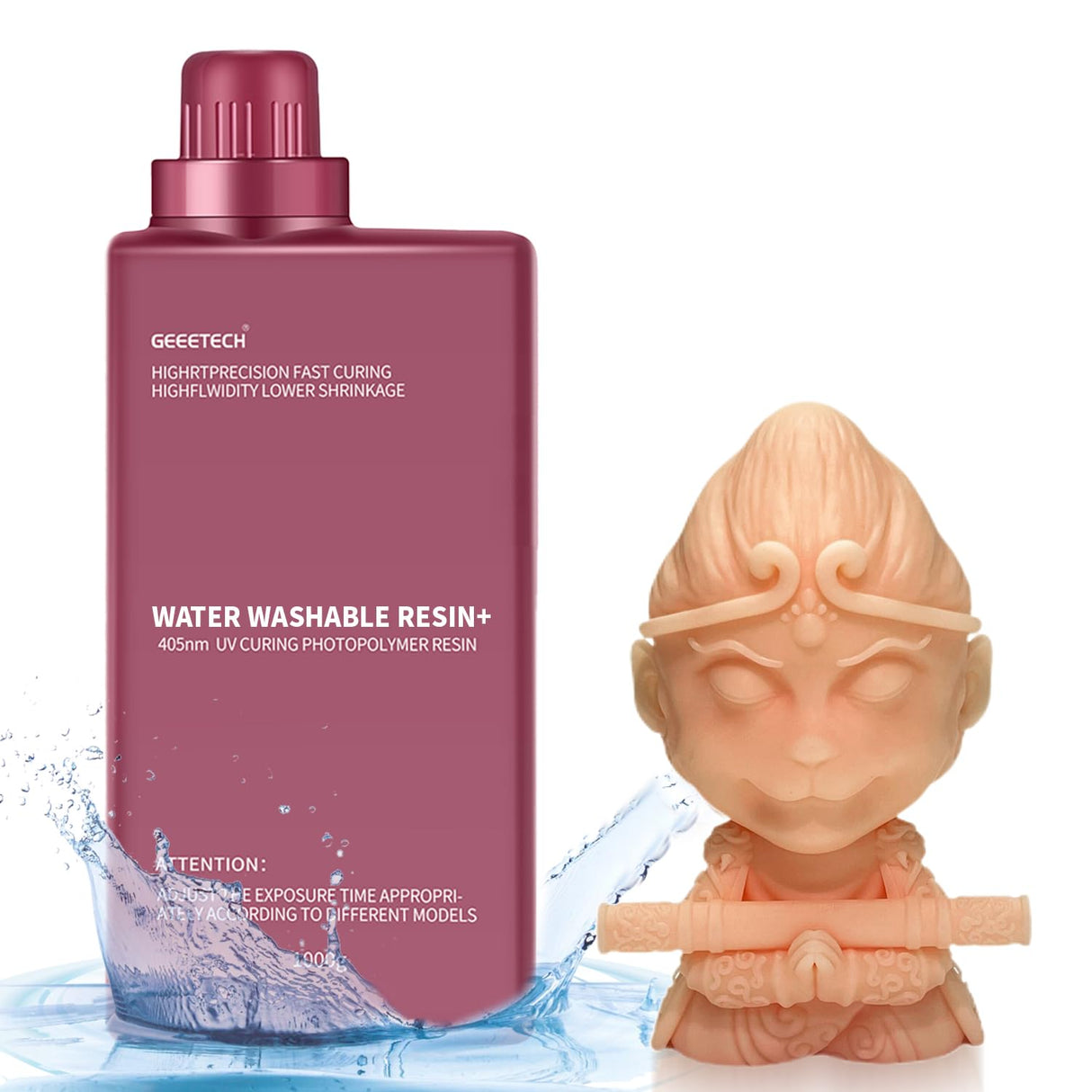 GEEETECH Upgraded Water Washable 3D Printer Resin, UV-Fast-Curing Resin 405nm Photopolymer Resin, High Precision 3D Water Wash Resin for LCD/MSLA/DLP 3D Printer Printing (Skin Colour, 1kg) Geeetech