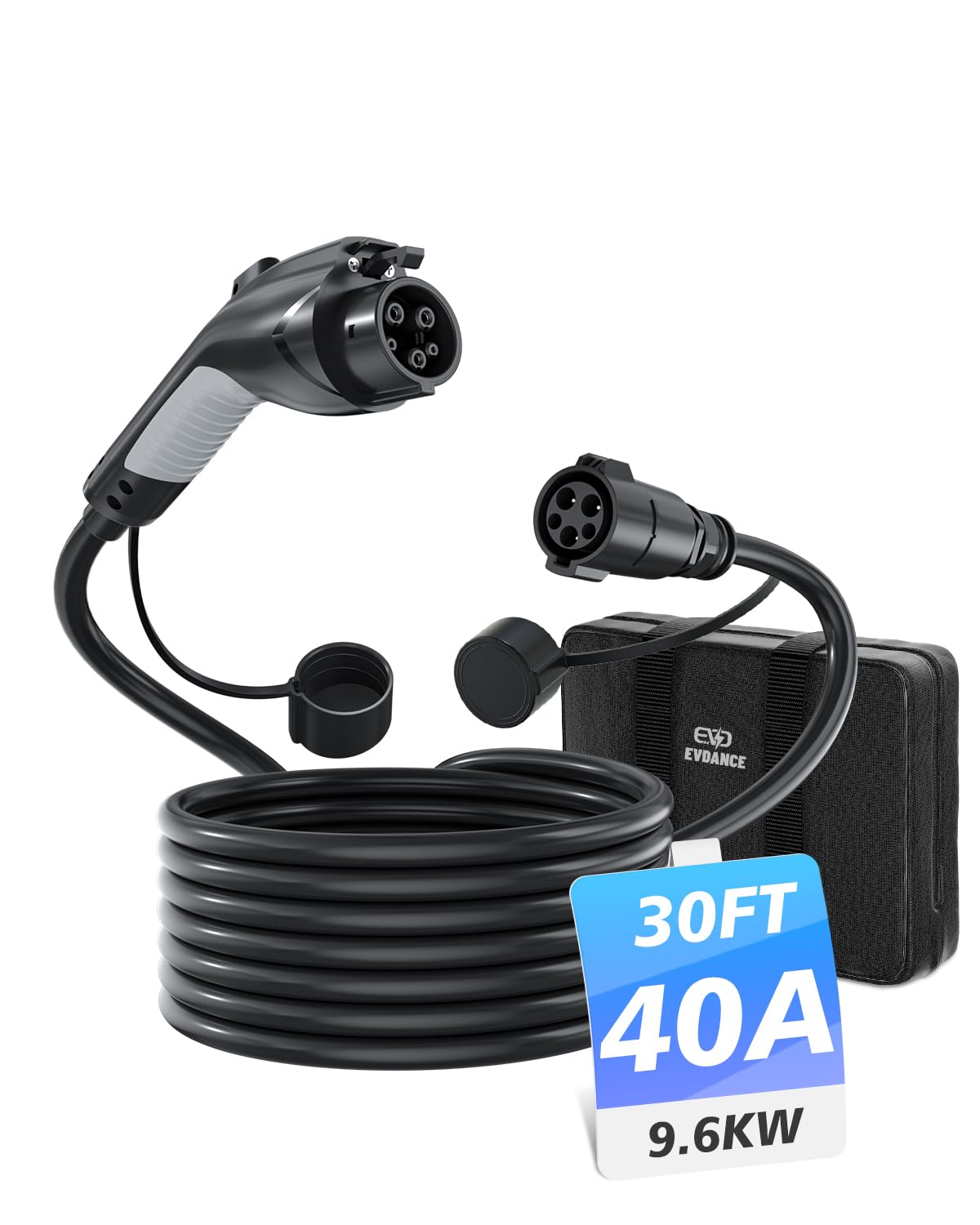 EVDANCE EV Charger Extension Cable, J1772 Extension Cable 40A 30FT Charging Cord for Electric Vehicle 110V-240V Compatible for All SAE J1772 Chargers (40A - 30FT) EVDANCE