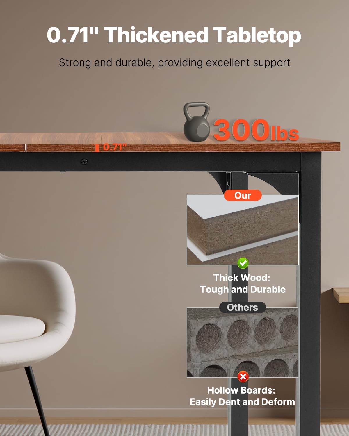 VEVOR Rectangle Dining Table, 71 inch Length Large Wood Tables for 6-8 Person, Farmhouse Dinner Furniture, Rustic Conference Desk with Iron Legs, for Home Kitchen Living Room, Brown(Only Table) VEVOR