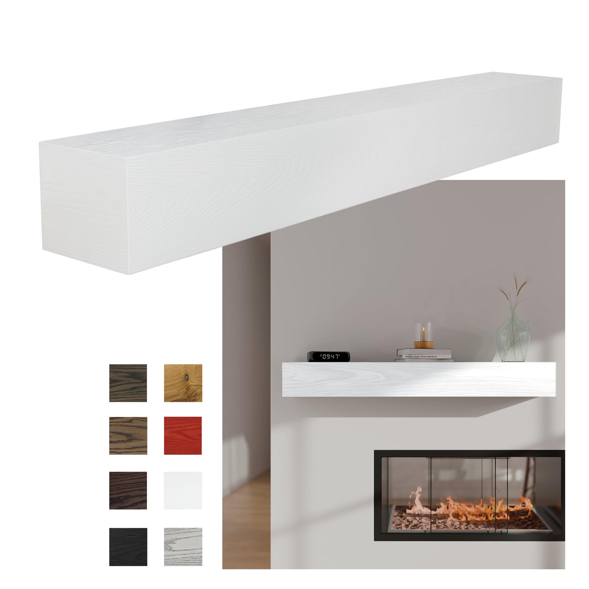 Pennsylvania Woodworks Fireplace Mantel, Handmade in The USA, OAK WOOD Wall-Hanging Mantel Shelf, Farmhouse Wall Shelf Design, Easy to Mount and Heavy Duty, 60 in, Large, Pristine White Pennsylvania Woodworks