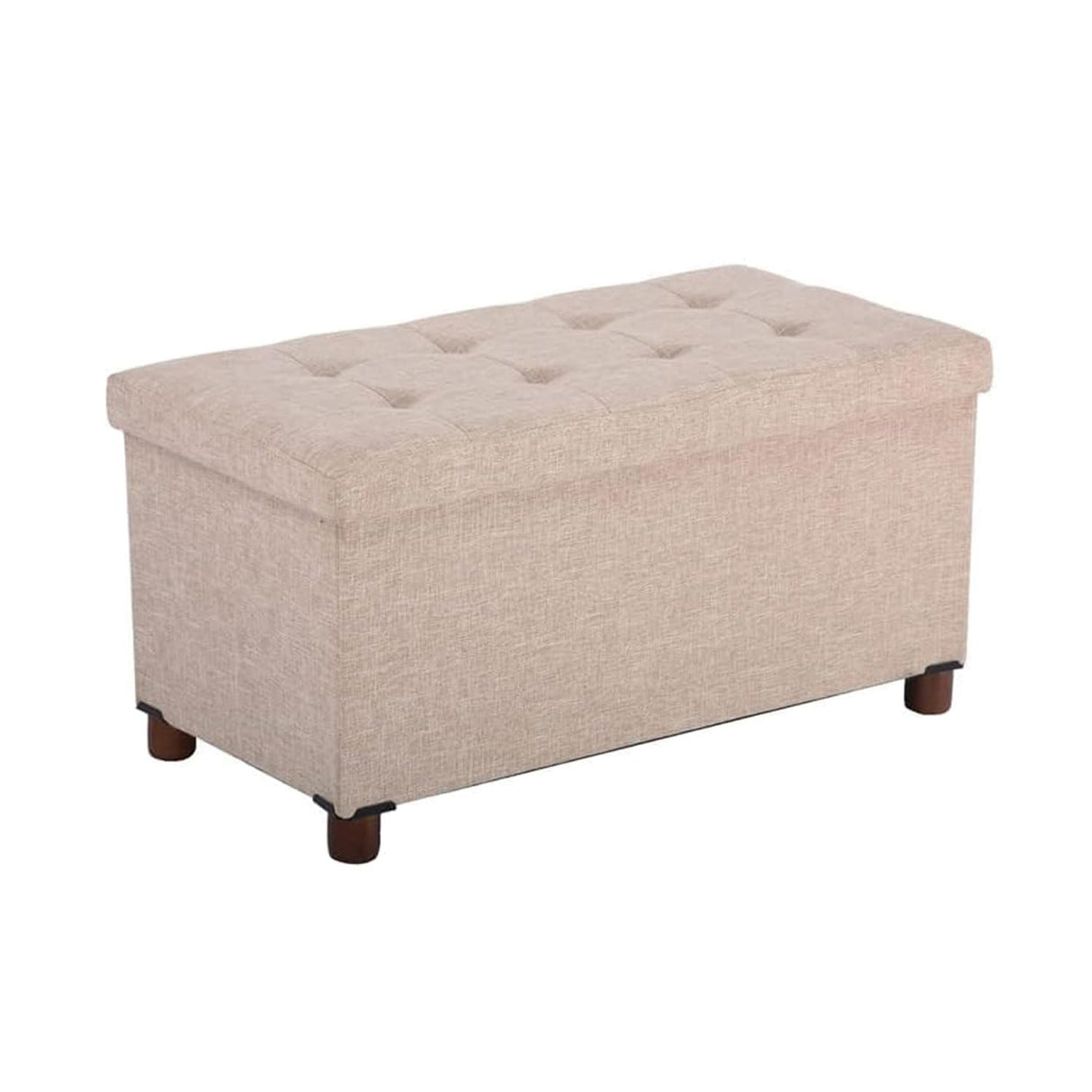 Ao Lei 30 Inches Storage Ottoman Bench, Storage Bench with Wooden Legs for Living Room Ottoman Foot Rest Removeable Lid for Bedroom End of Bed, Linen Fabric, Folding Beige Ottoman Ao Lei