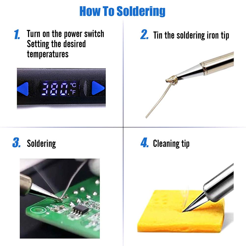 110W Electronics Soldering Iron Kit - LCD Digital Soldering Iron Adjustable Temperature, Wire & Cutter, Stand, Soldering Iron Tip Set, Desoldering Pump, Solder, Tweezers, Soldering Flux Paste LDK