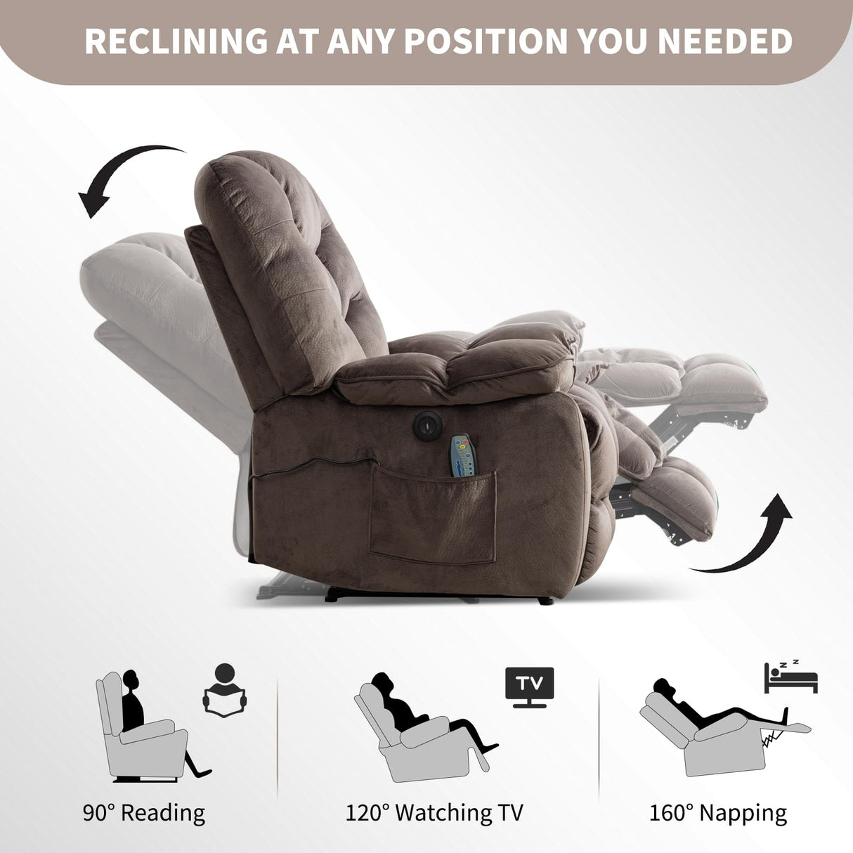 HAOMARKETS Oversized Power Recliner Chair with Massage and Heat Set of 2, 41" Wide Electric Reclining Chairs with USB Port, Breathable Fabric Overstuffed Reclining Sofa for Living Room Bedroom HAOMARKETS