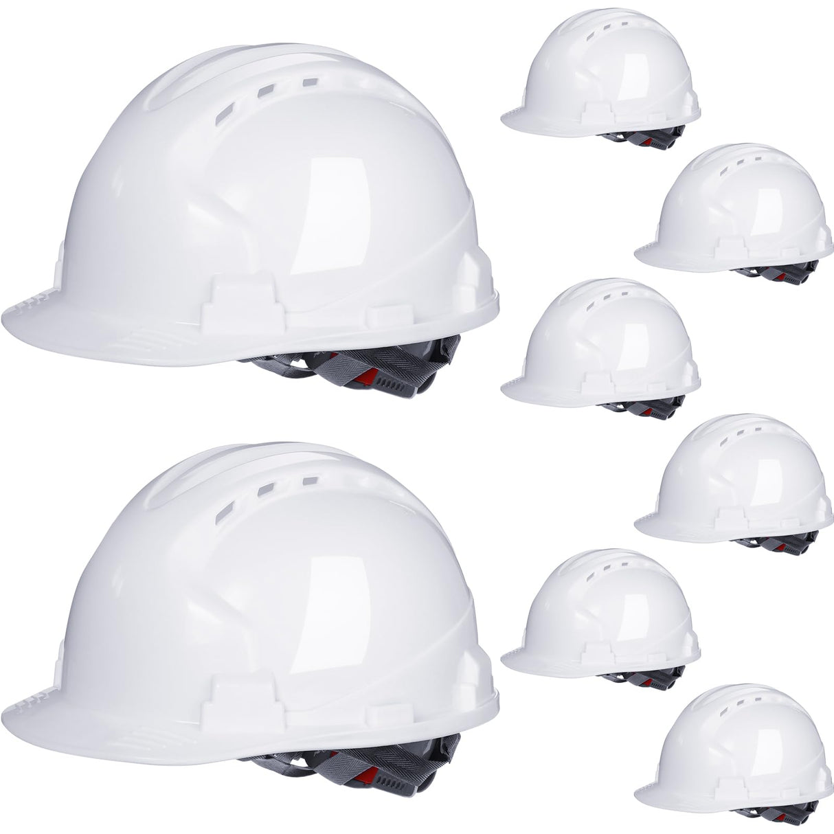 Leumoi 8 Pieces 4 Pt. Suspension Hard Hat Bulk Safety Helmets Adjustable Ratchet Hard Hats with Vents and Cotton Brow Pad ABS Construction Hardhats for Men Work Head Protection Supplies (White) Leumoi