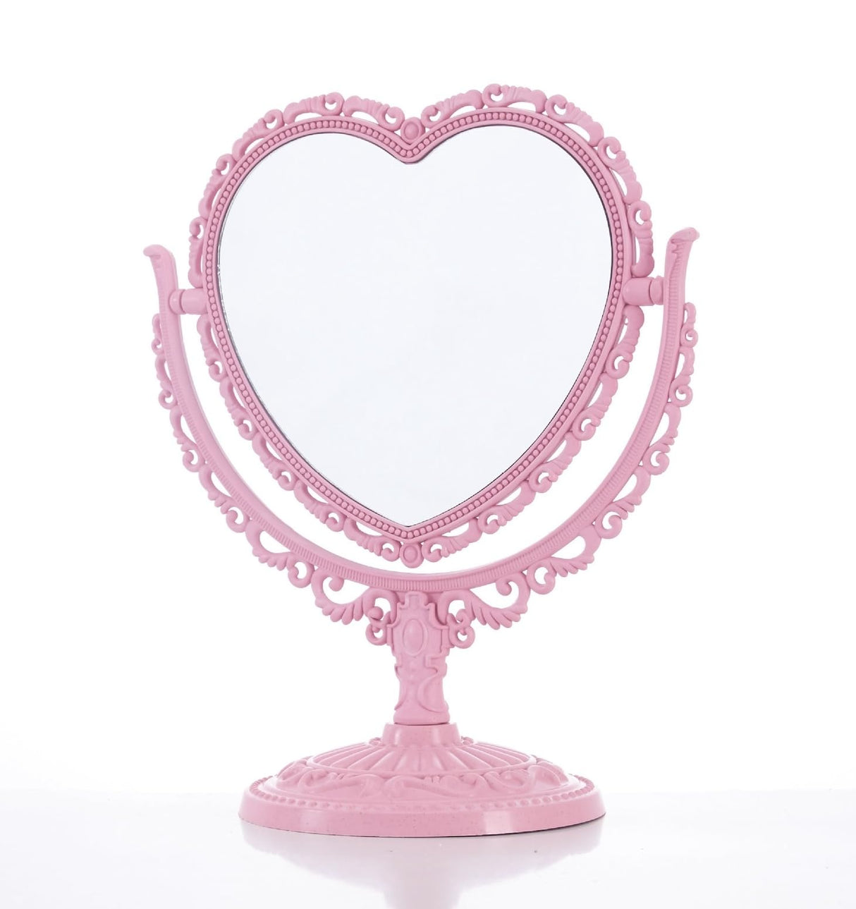 JDPEYI-Pink Heart Shaped Mirror - Coquette Room Decor for Desk & Vanity -Double-Sided Rotatable Cute Magnifying Mirror with Stand JDPEYI