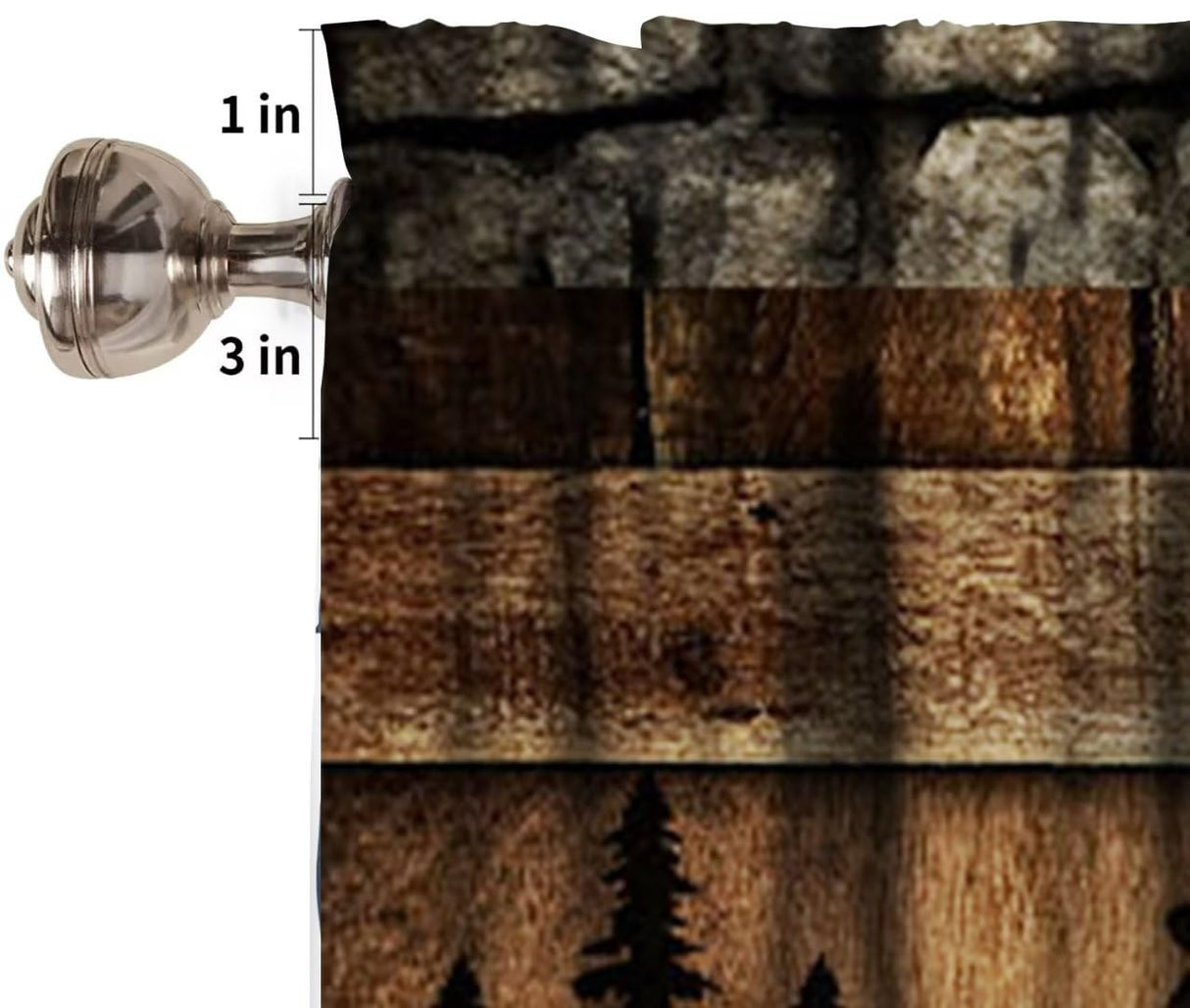 Retro Bear Curtain Valances,Rustic Woodland Wild Animal Rod Pocket Window Valance,Farmhouse Stone Wall Wooden Board Print Blackout Short Topper Curtain for Living Room Kitchen,54x18in JanJCurt