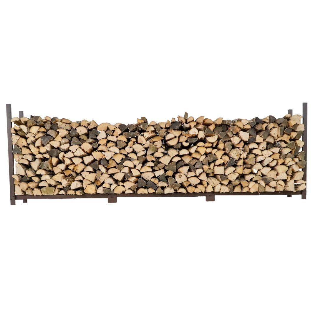 Woodhaven 12 Foot Brown - Made in the USA - 3/4 Cord Outdoor Firewood Storage Log Rack With Optional Seasoning Cover Combo Set - Metal Firewood Rack - Heavy Duty (No Cover) Woodhaven