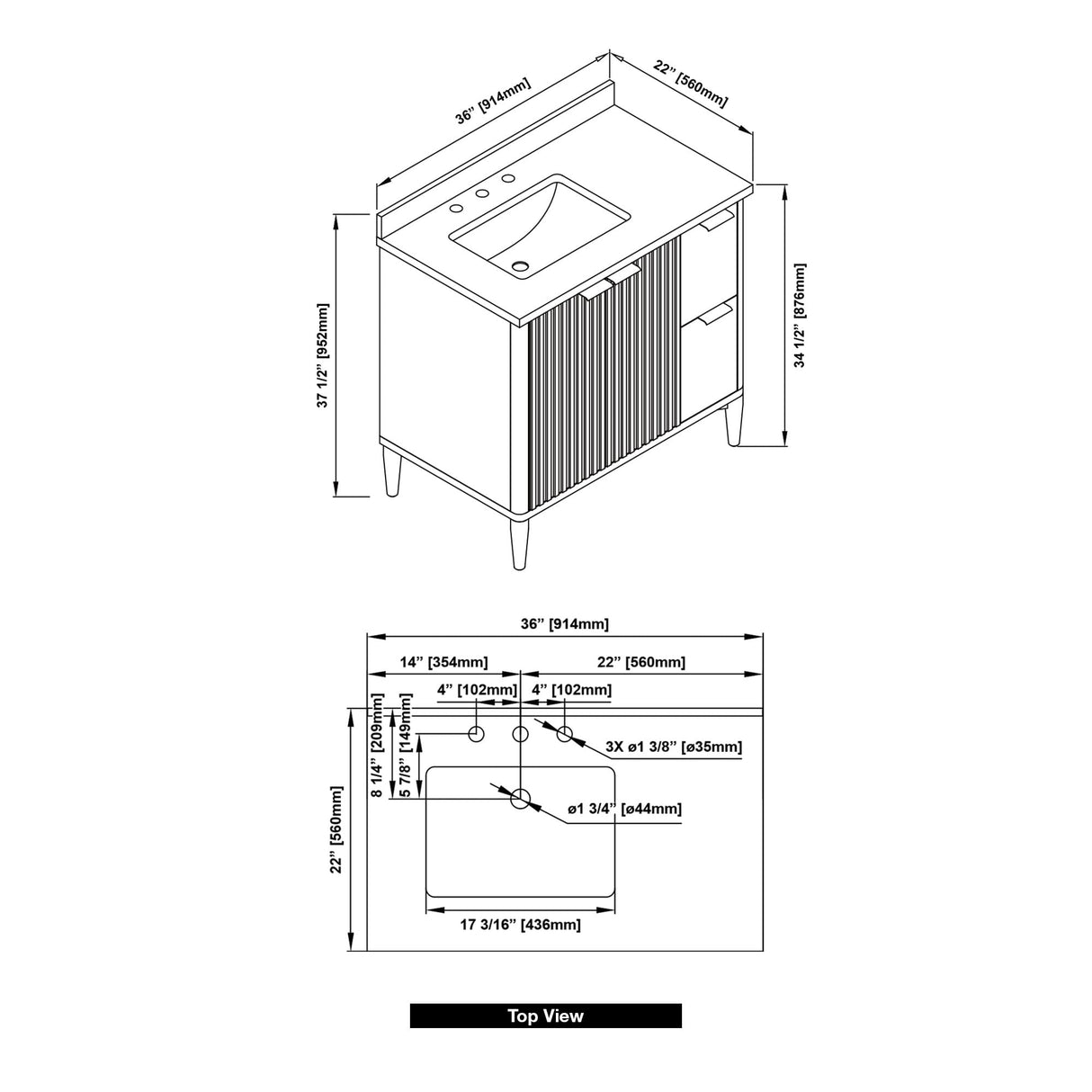 OVE Decors Indy 36 in. Undermount Single Sink Bathroom Vanity with White Engineered Marble Top, Rustic Ash OVE Decors