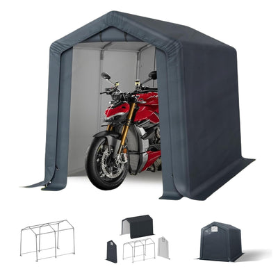 MFSTUDIO Outdoor Storage Sheds 6x10 ft, Portable Carport Shelter Garages Heavy Duty Canopy with Rolled up Zipper Doors, Outside Utility Shed Garage Tent for Motorcycle, Bicycles and Camping Tools