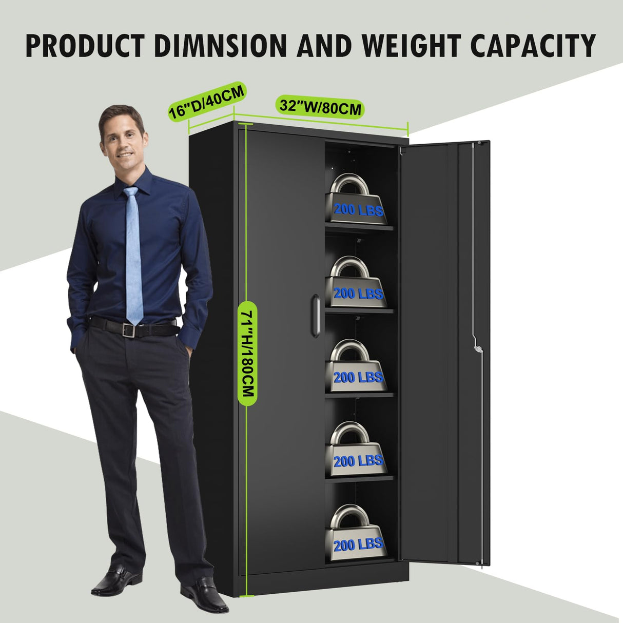 Garage Storage Cabinet with Lock, 71" Tall Cabinet with Doors and Adjustable Shelves, Heavy Duty Metal Cabinets and Storage System, Steel File Cabinet for Home Office,Workshop - Assemble Required Polup