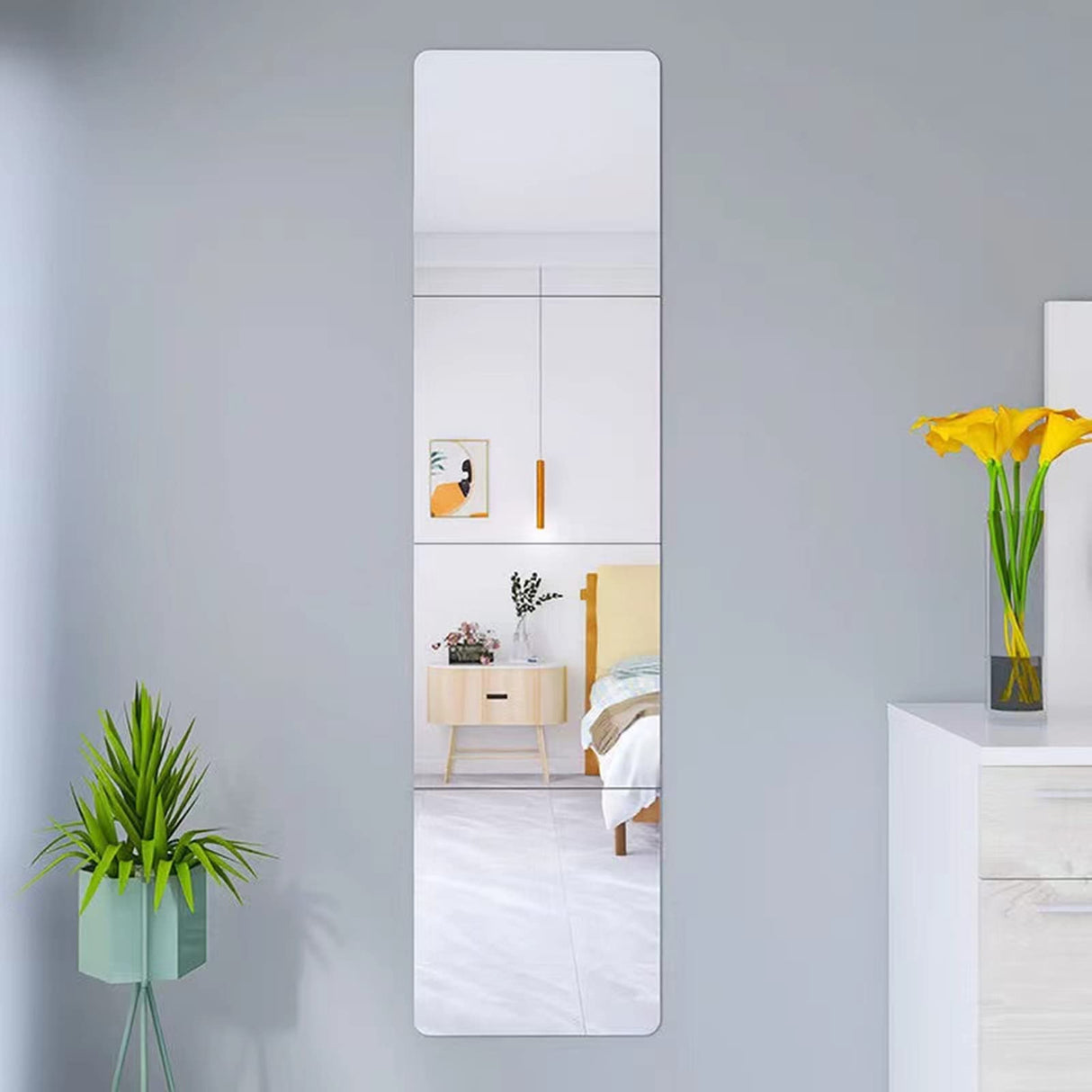 JEOYOO Wall Mirror Full Length, Cheap Over / on Door, Acrylic, shatterproof Mirrors for Home Gym, 8"X8"-4 Pcs, Workout Non Glass Mirrors for Bedroom, Kids JEOYOO