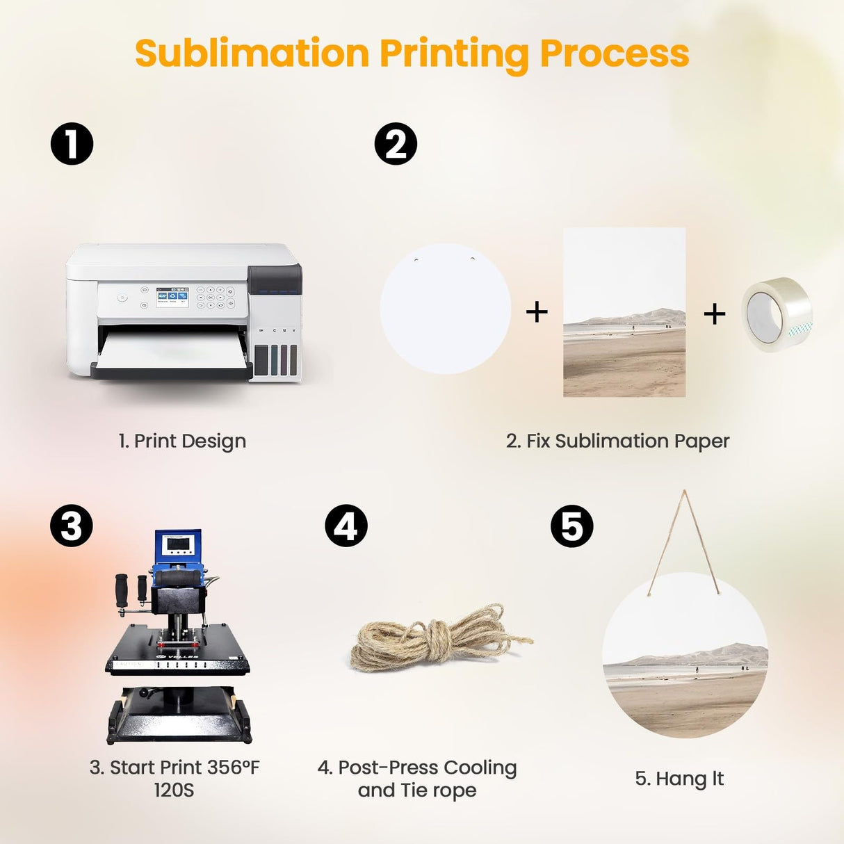 10 Pcs 10" Round Sublimation Door Hanger Blanks, White Hardboard MDF Wood Blanks, Unfinished Circle Sublimation Sign Blanks with Rope for Wall Hanging, Heat Press Machine Printing, Craft DIY Projects LOPOO