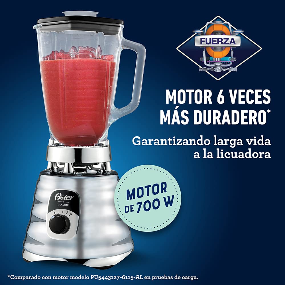 Oster Original 3 Speed Chrome Blender, 6 Times more Durable Motor, 10 Times Stronger, 5 Cup Glass Jar Oster