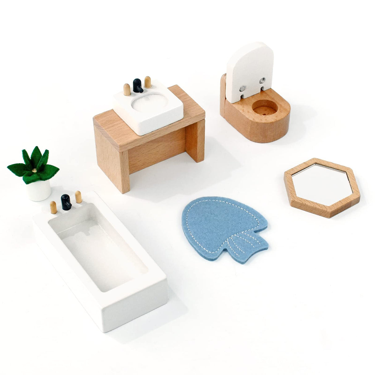 PairPear Wooden Toys Dollhouse Furniture Playset,35 Piece Furnitures with Family Dolls,Doll House Accessories Pretend Play Gift for Girls and Boys 3 Year and Up PairPear