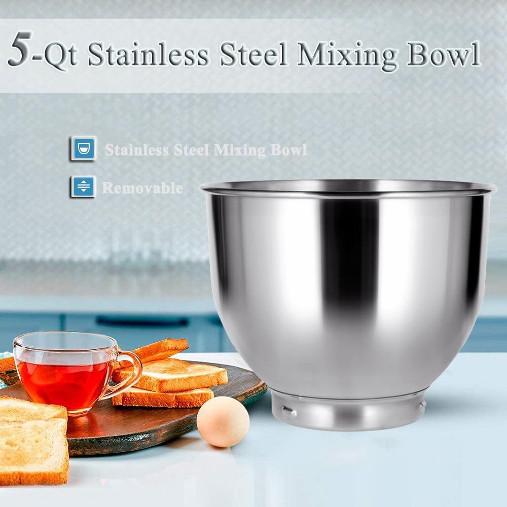 MURENKING Stand Mixer 5-QT, 6+P Speed Tilt-Head Food Mixer 300W Dough Mixer with Stainless Steel Bowl,Dough Hook,Flat Beater&Whisk Electric Kitchen Mixer for Household Baking, Anti-Slip(Pearl White) murenking