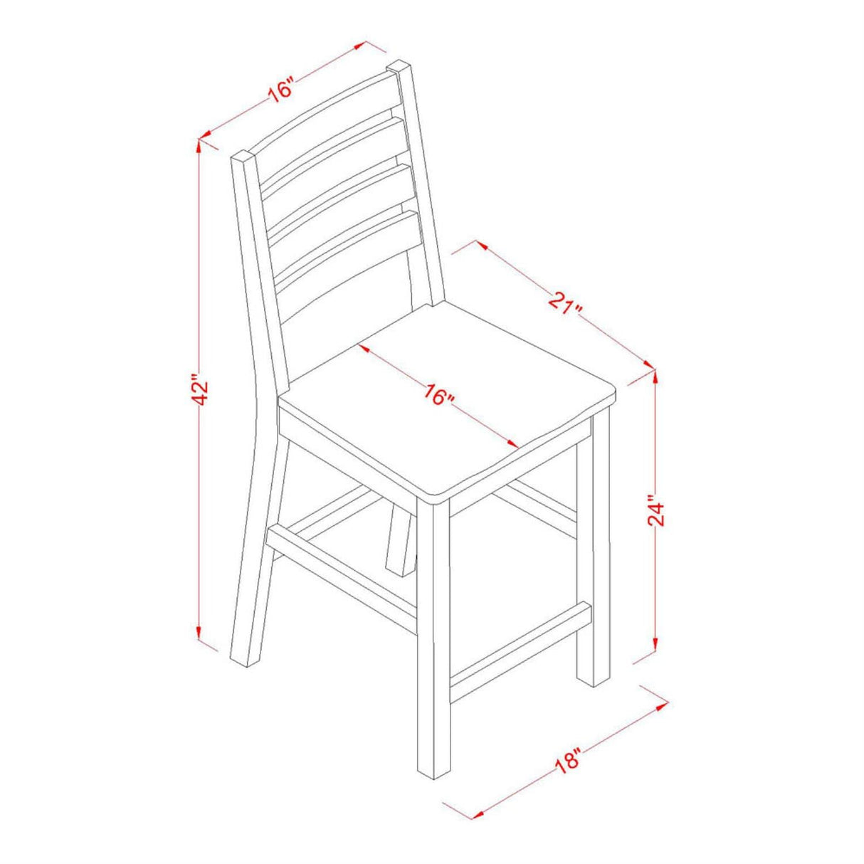East West Furniture CFS-OAK-W Café Counter Height Dining Chairs - Ladder Back Wood Seat Chairs, Set of 2, Oak East West Furniture