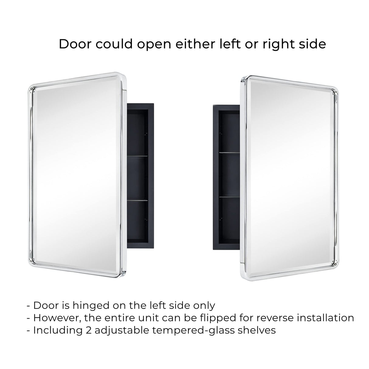 TEHOME Farmhouse Chrome Metal Framed Recessed Bathroom Medicine Cabinet with Mirror Rounded Rectangle Medicine Cabinet with Beveled Mirror, 16x24'' TEHOME