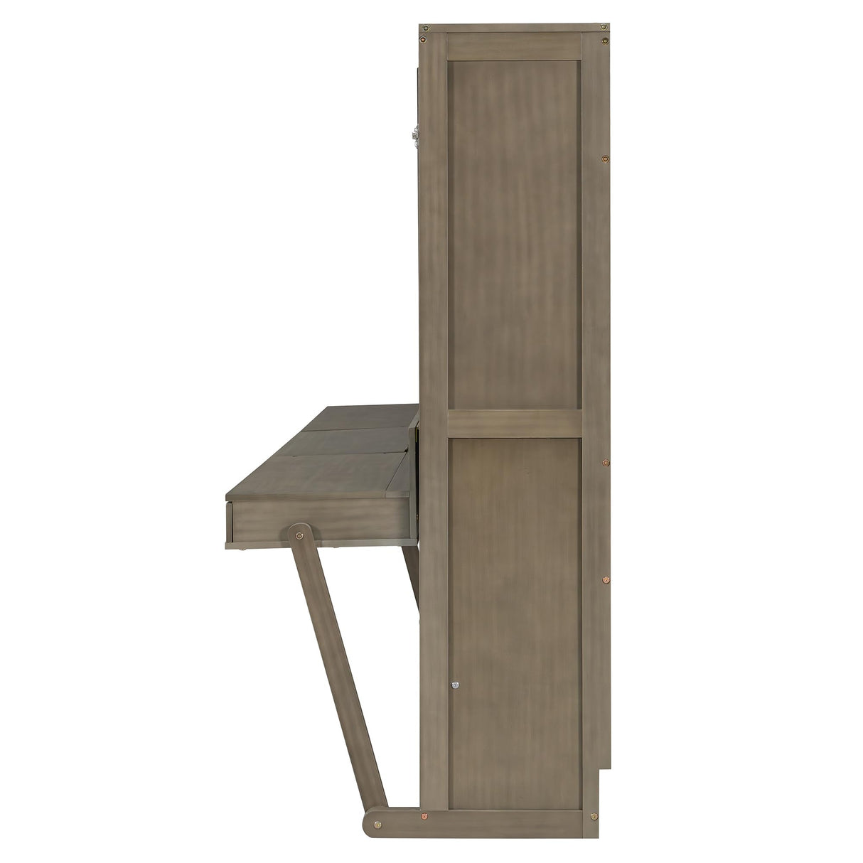 Merax Queen Size Murphy Bed with Vanity Desk, Foldable Murphy Cabinet Bed with Center Mirror and 2 Side Storage Drawers, Wood Space-Saving Hidden Wall Bed Cabinet for Guest Room Office, Gray Merax