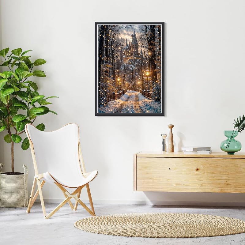 STGLCR Christmas Night Castle Diamond Art Painting Kits for Adults, Road Diamond Art Kits for Beginners, DIY Winter Gem Art Craft for Home Wall Decor, Great Gift 16x12inch Christmas STGLCR