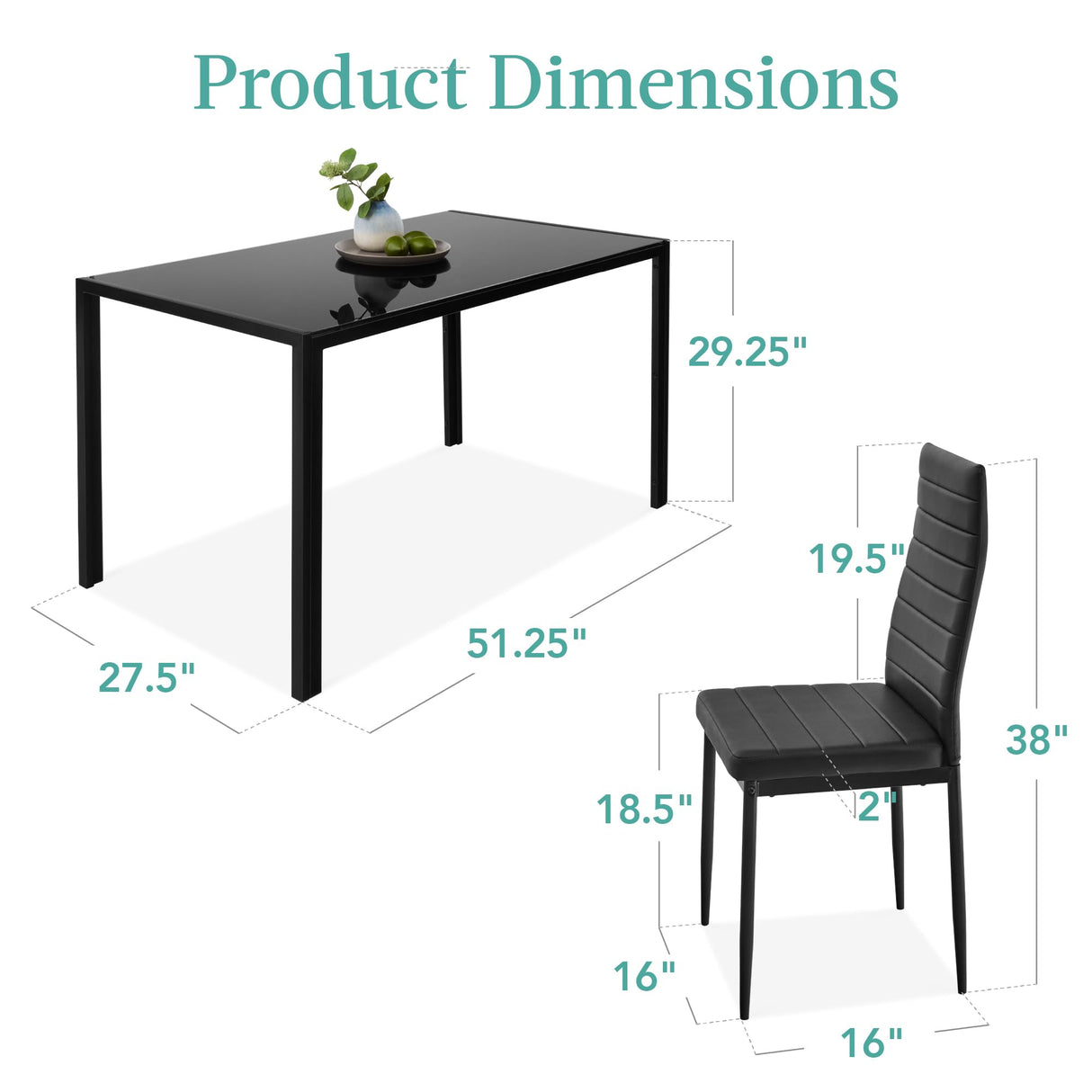 Best Choice Products 7-Piece Glass Dining Set, Modern Kitchen Table Furniture for Dining Room, Dinette, Compact Space-Saving w/Glass Tabletop, 6 Upholstered PU Chairs, Metal Steel Frame - Black Best Choice Products
