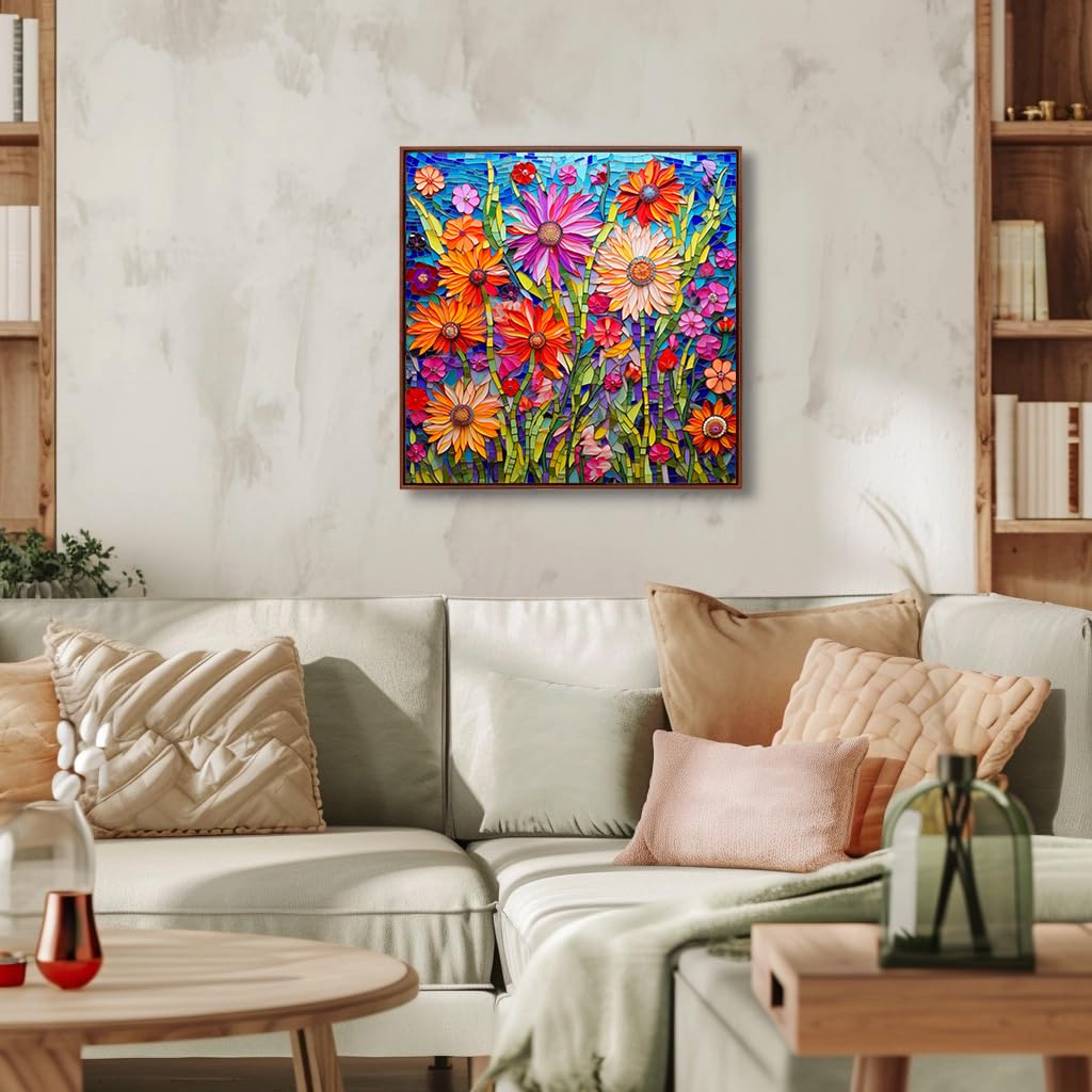 Bgraamiens Puzzle-Mosaic Art Flowers-1000 Pieces Mosaic Art Paper Puzzle for Adults, Stained Glass Art Puzzle with Flowers, Impossible Puzzle Color Challenge Flowers Puzzle for Adults Bgraamiens
