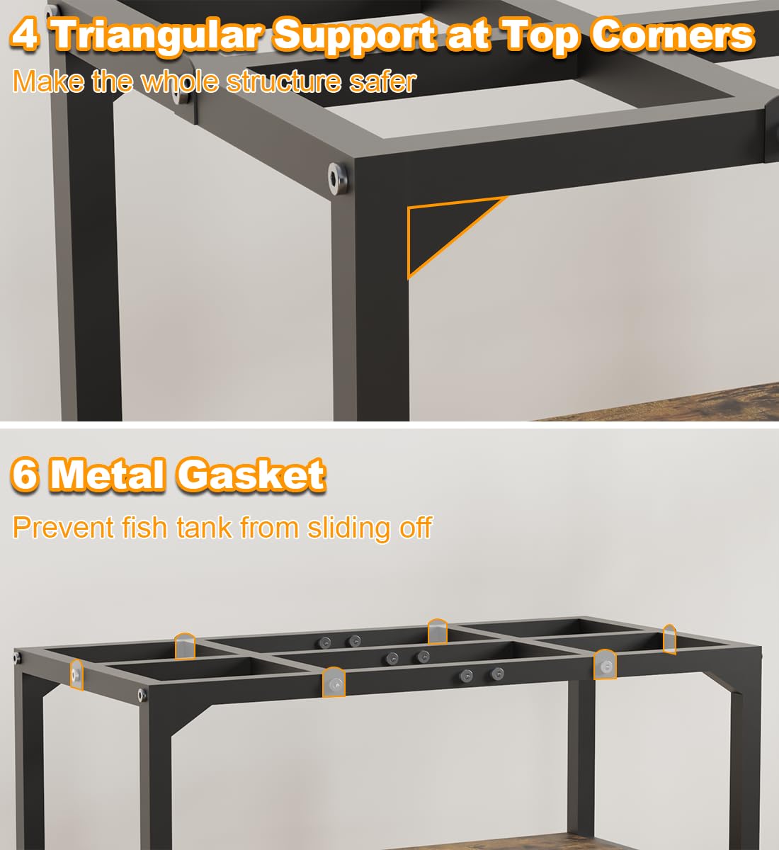 Mondazie 20 Gallon High Rimless Fish Tank Stand with Shelf for Storage, 2 Tiers Metal Aquarium Stand, Breeder Tank Turtle Reptile Terrariums Stand Rack for Home Office, 24" L x 12" W x 20.5" H, Black Mondazie