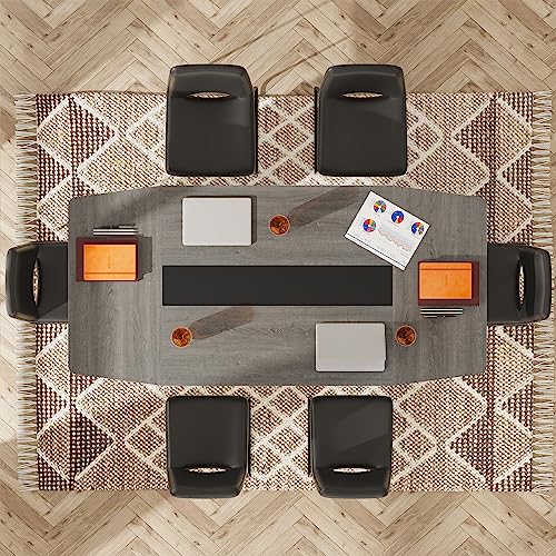 LITTLE TREE 6 FT Conference Room Table, 70.86L x 35.43W x 29.52H Inches Boat Shaped Meeting Seminar Boardroom Table. Gray LITTLE TREE