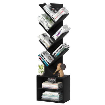 SHEEPAM 10 Tier Tree Bookshelf,Floor Standing Wood Tall Bookcase for Narrow Space, Storage Organizer Bookshelves for Books, Book Case for CDs/Movies/Books,Home Office,Living Room, Bedroom