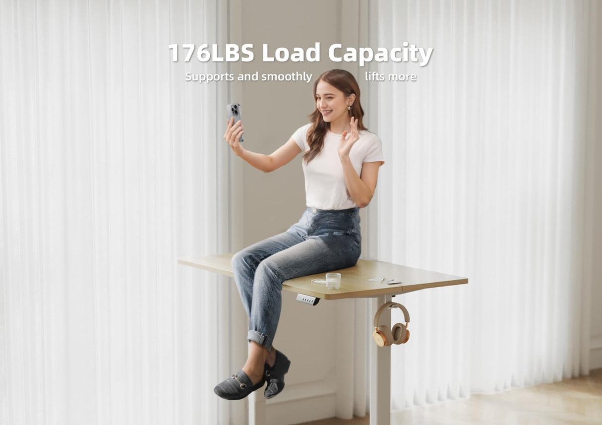 YDN Electric Standing Desk, 55x24 Inch Stand up Desk Adjustable Height, Sit Stand Home Office Desk with Splice Board, Natural YDN