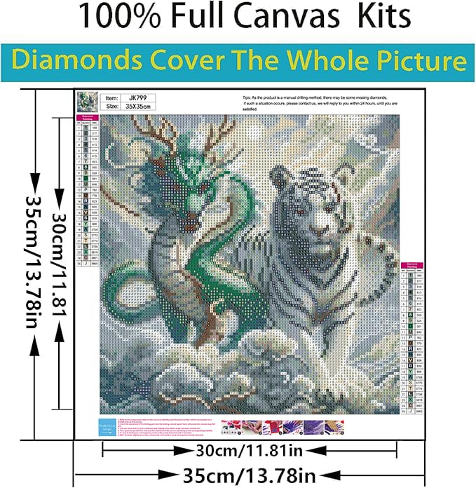 5D Diamond Art Kits for Adults Beginners,Dragon and Tiger DIY Full Round Drill Diamond Painting Kits,Paint by Diamonds Dots Gem Art Easy,Home Wall Decor 14X14 Inch Acelii
