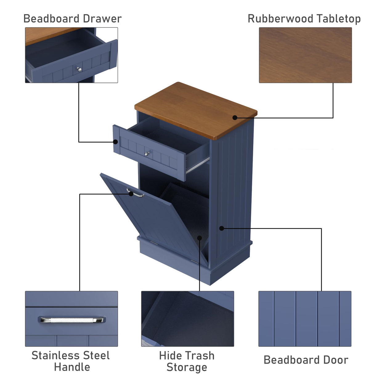 Betterhood Tilt Out Trash Cabinet 10 Gallon Wooden Free Standing Laundry Sorter Cabinet,Recycling Cabinet with Hideaway Drawer,Tilt Out Trash Cabinet Can Bin Kitchen (Blue) Betterhood