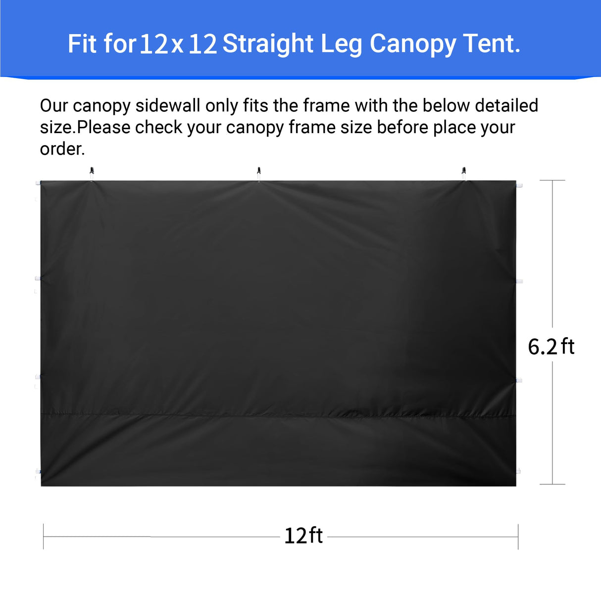 CROWN SHADES SunWall Silver Coated for 12x12 Pop up Canopy Tent, 1 Pack Sidewall Only with Silver Coating (1 Pack, Black) CROWN SHADES