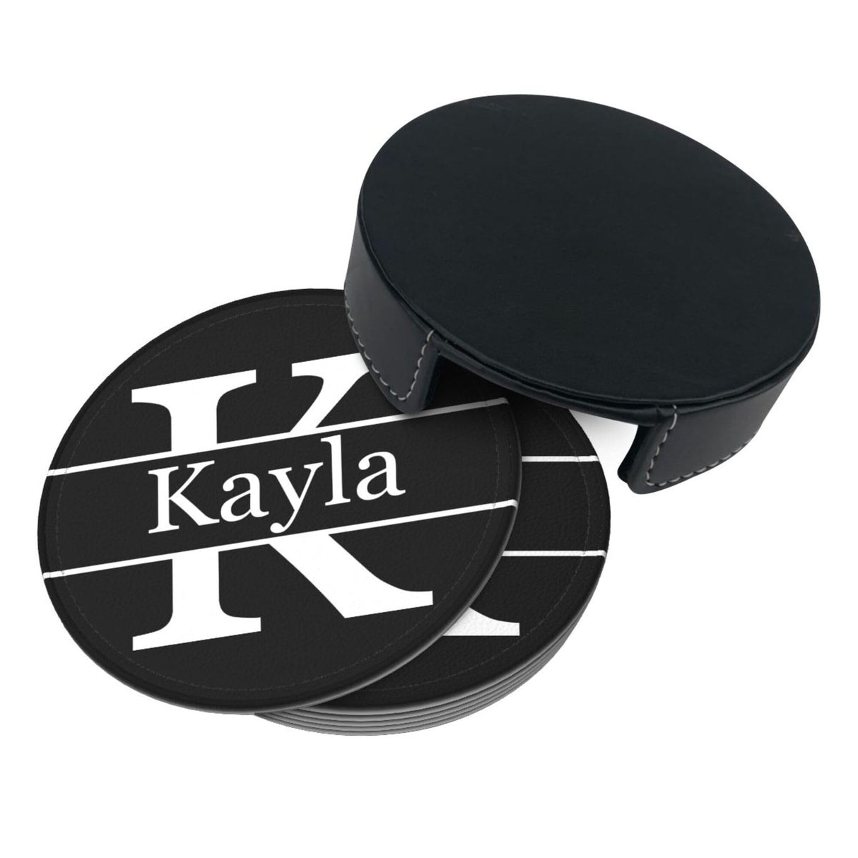 Personalized Coaster, Leather Coaster Set of 6 with Holdr Custom Name Logo Photo, Heat Resistant Waterproof Coasters for Coffee Table Kitchen Bar Housewarming (Round Leather) Xzrkcsa