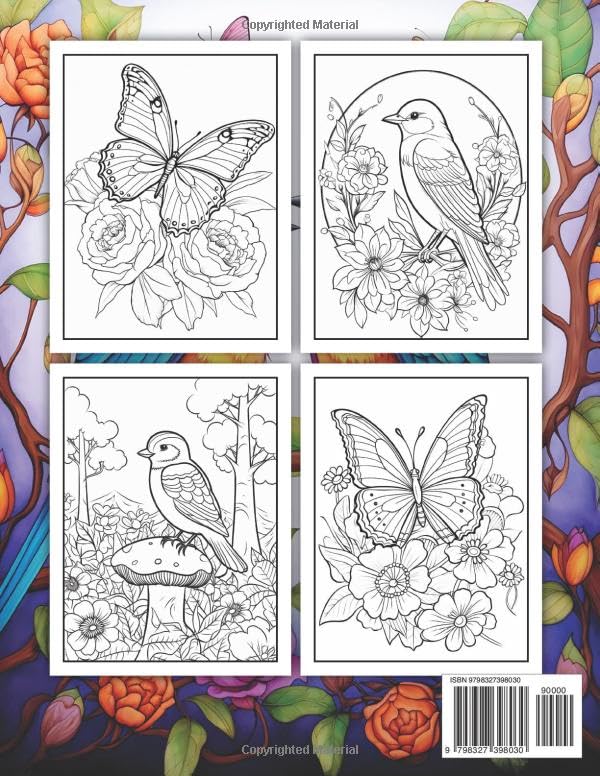 Butterflies and Birds for Stress Relief: The Perfect Mindfulness Coloring Book (Gentle Harmony) Majosta