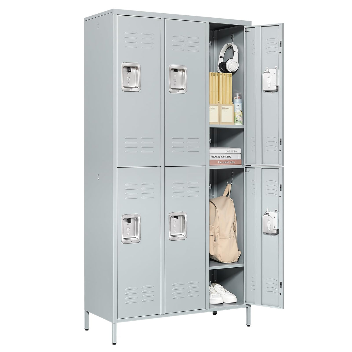 MIIIKO 2 Tier Metal Lockers 3-Wide, 72" x 36" x 16" Storage Locker Units with 6 Compartments, Large Employee Locker with Shelves, Lockable Doors and Hanging Hooks MIIIKO