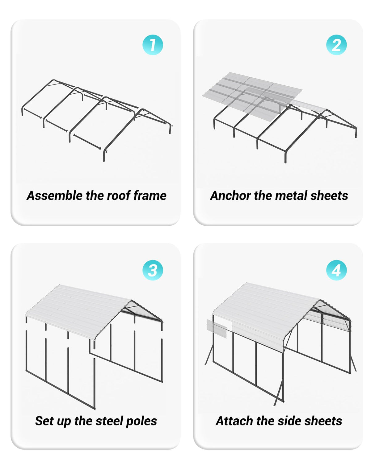 Metal Carport 13× 16 FT, Heavy Duty Carport Reinforced Frame and Steel Roof, All-Weather Shelter for Pickups, Boats, Cars, and Tractors Hipicute