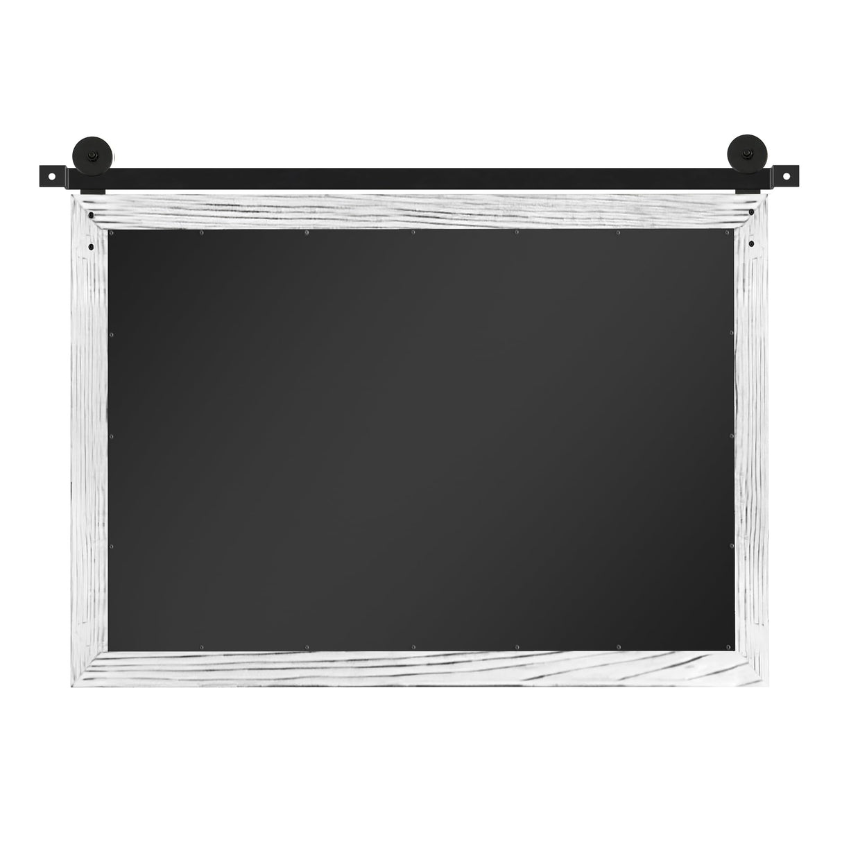 COGOOD Farmhouse Barn Door Mirror - 41" x 26" Rustic Wood Framed Wall Mirror for Bathroom, Living Room, Bedroom Wall Decor (White) COGOOD