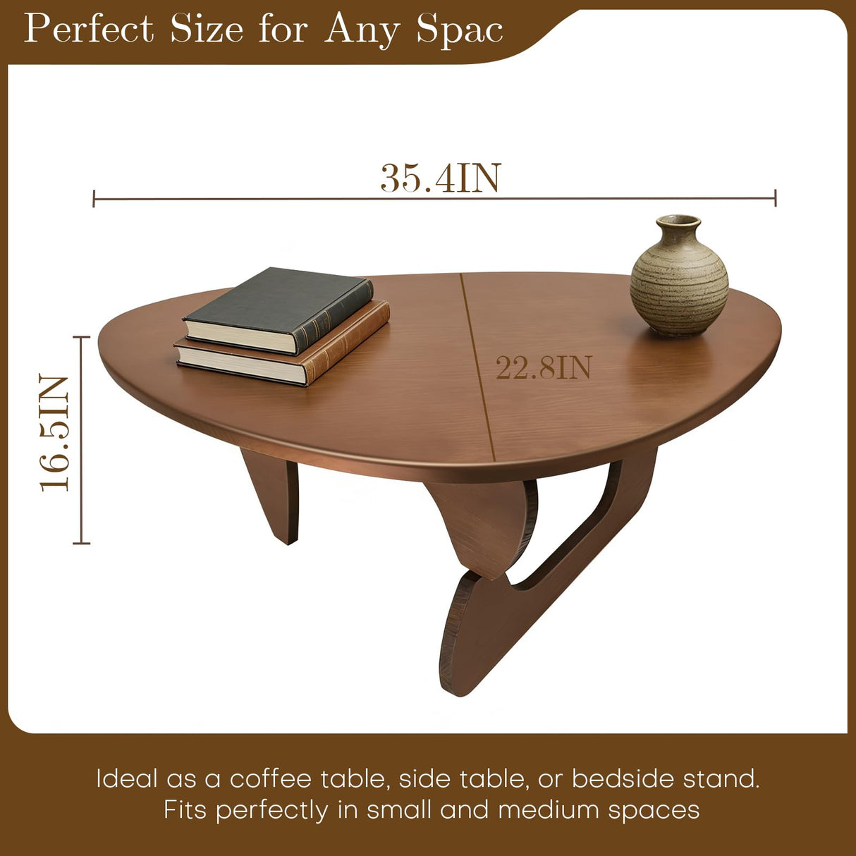 Mid Century Modern Solid Wooden Coffee Table,Small UniqueTriangle Wood Center Tables, Sturdy TeaTable Suitable for Living Room Bedroom Balcony Patio Walnut Iuturna
