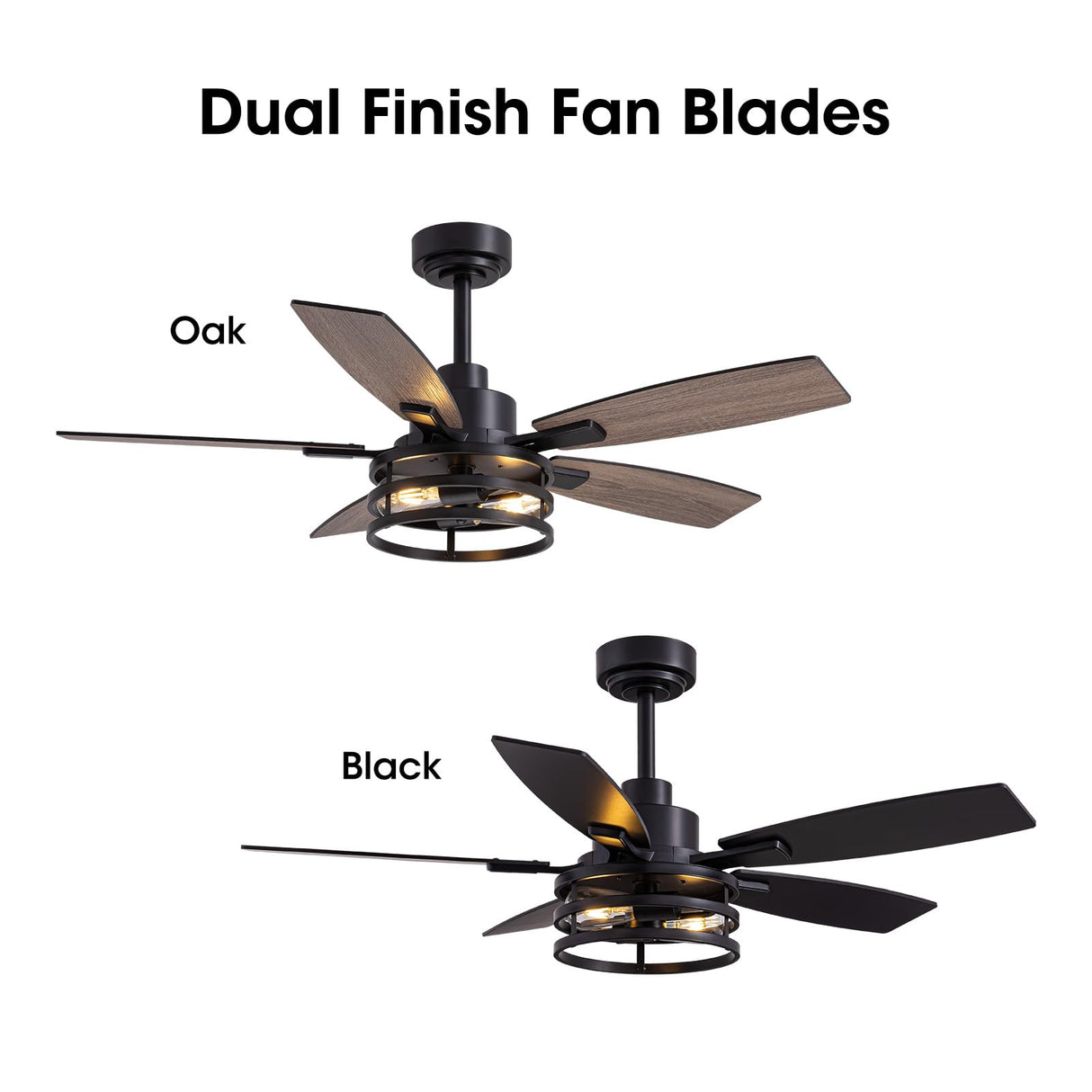 46 Inch Ceiling Fans with Lights and Remote Control, Farmhouse Ceiling Fan for Bedroom Living Room and Patio, Black Caged Ceiling Fan for Indoor and Outdoor LuminFan