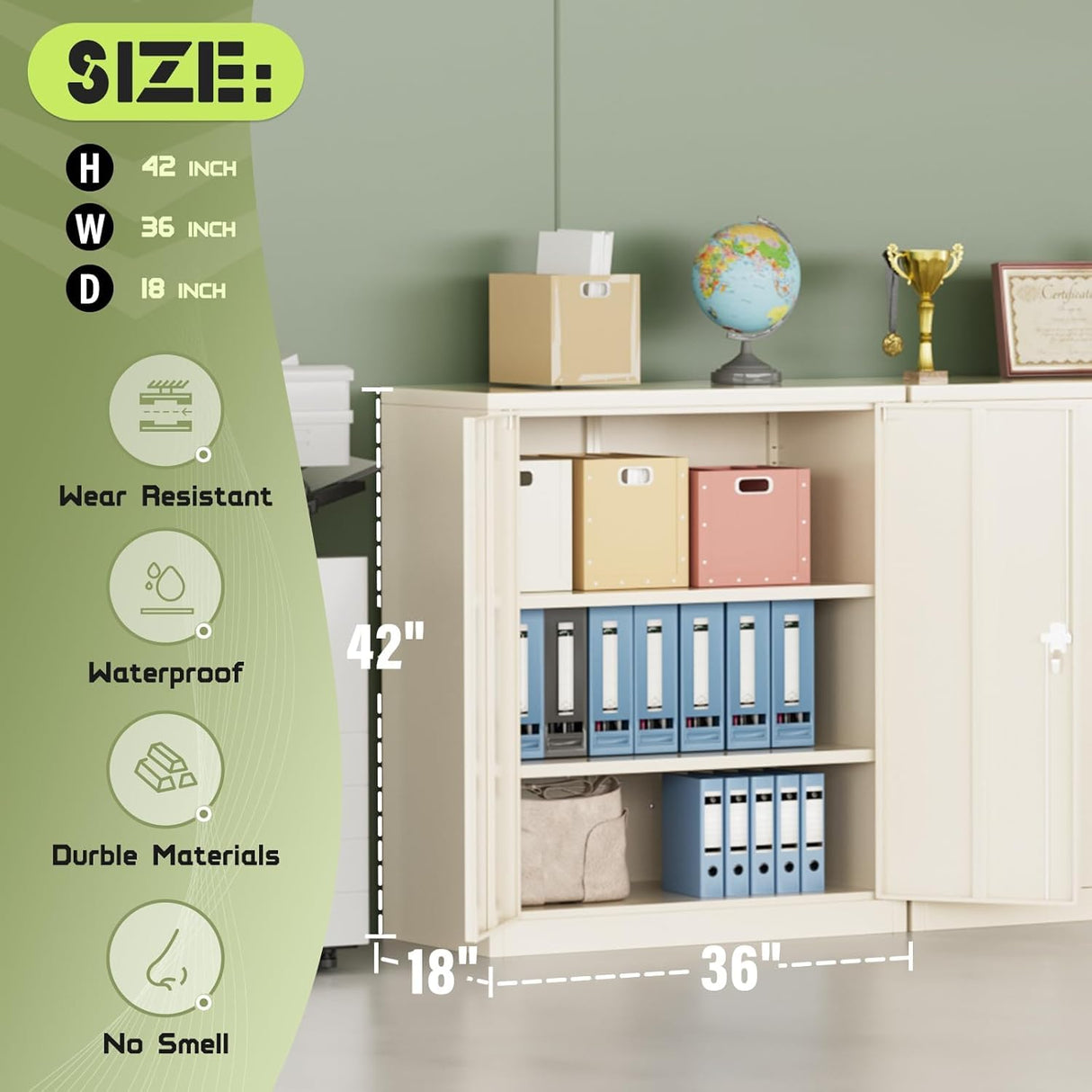 SUNCROWN Metal Storage Cabinets, 42”Locking Cabinet with Doors and Adjustable Shelves, Steel Utility Tool Garage Cabinets for Home, Office, Kitchen, Warehouse,Warm Grey SUNCROWN