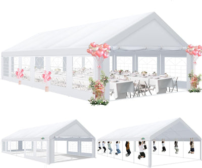 COBIZI Party Tents 20x40 Heavy Duty Waterproof, Tents for Parties with 8 Removable Sidewalls & 4 Built-in Sandbag, Outdoor Wedding Large Tent, UV 50+, White