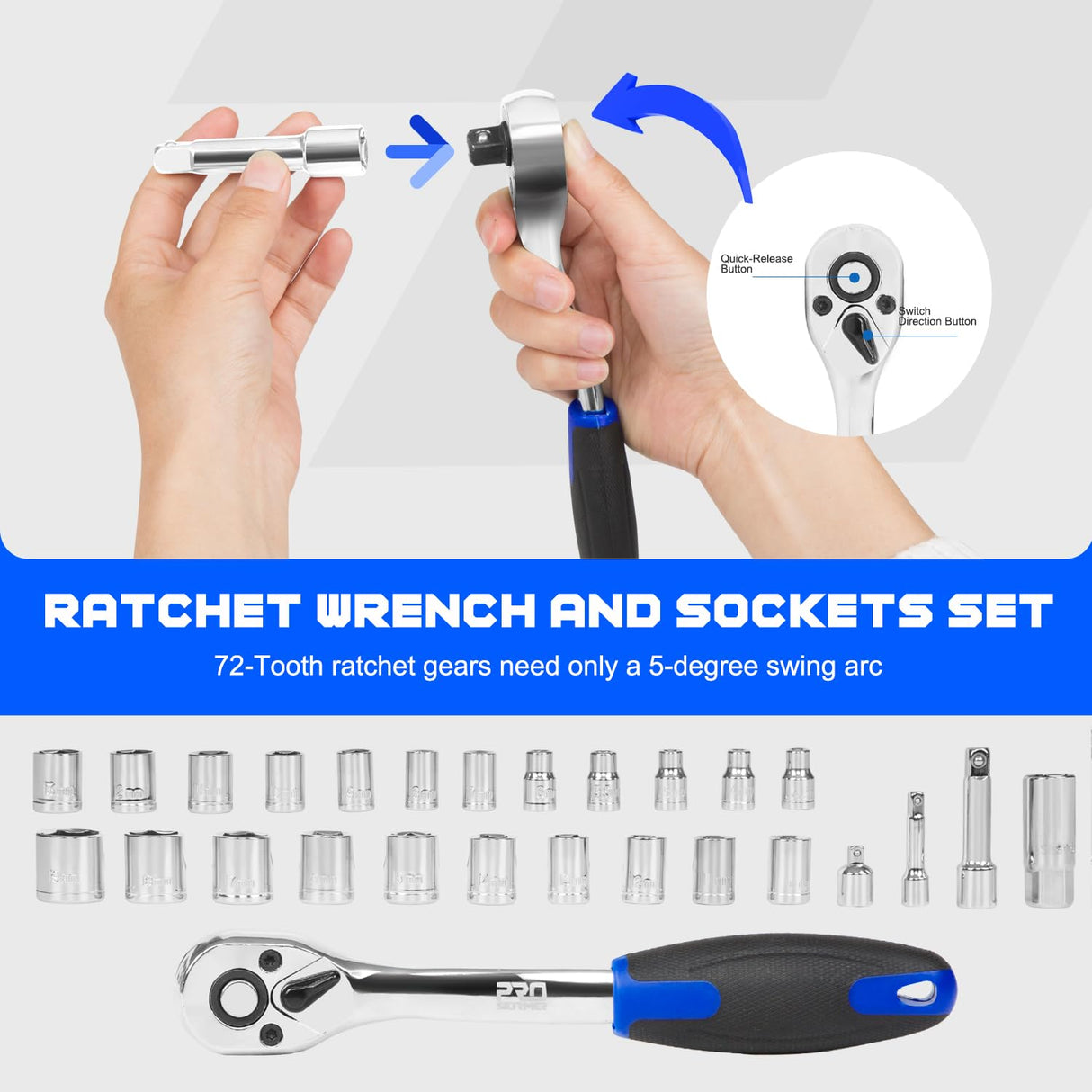 Prostormer Tool Set 259-Piece, Complete Hand Tool Kit with Heavy Duty Aluminium Tool Box, General Mechanic Toolbox for Home, Car, RV, Repair Shop Prostormer