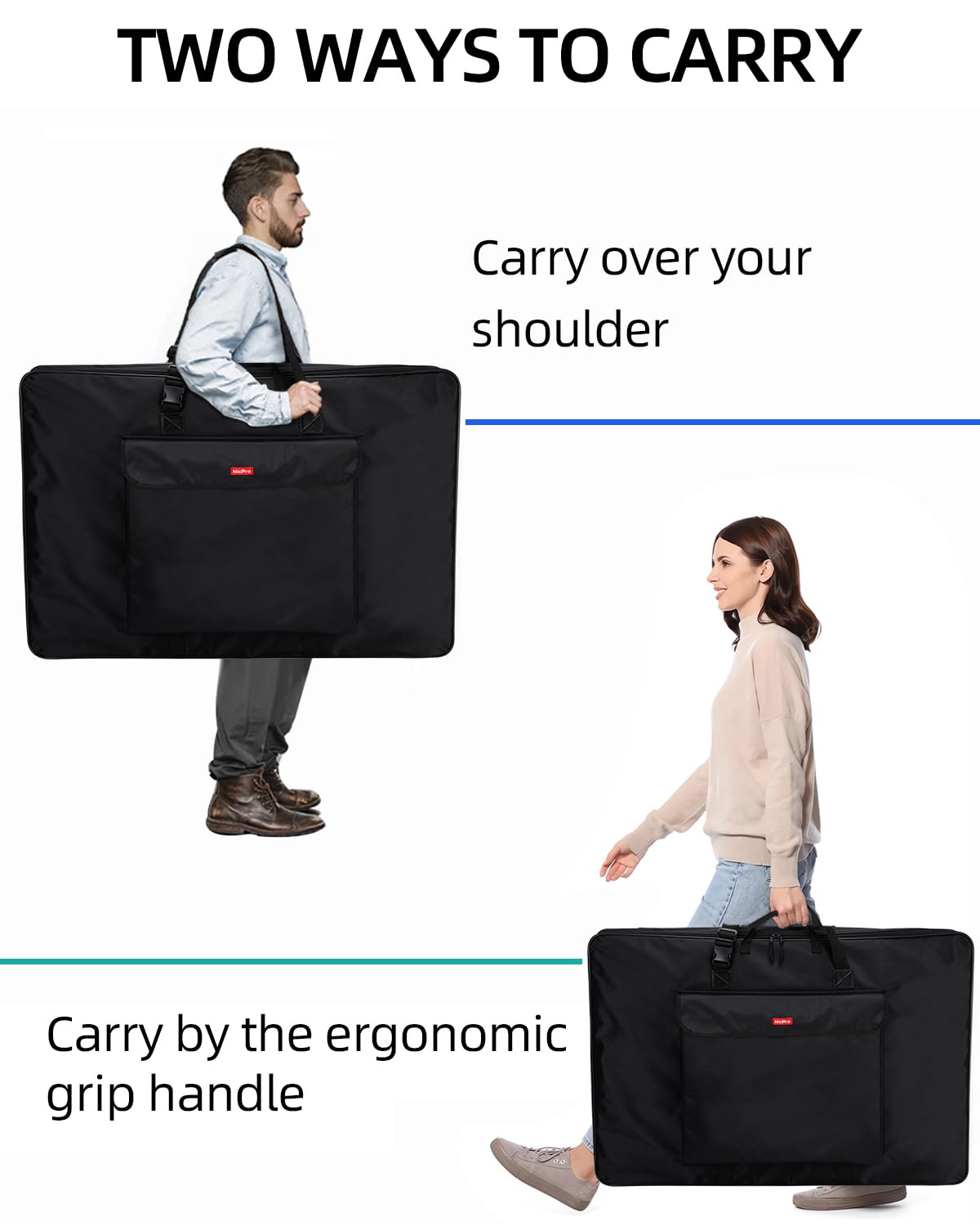 Nicpro Large Art Portfolio Bag 35 x 43 Inches Waterproof Nylon Artist Storage Case with Shoulder Strap, Storage Carrying Bag for Professional Artwork Sketch Drawing Canvas Photography Poster Nicpro