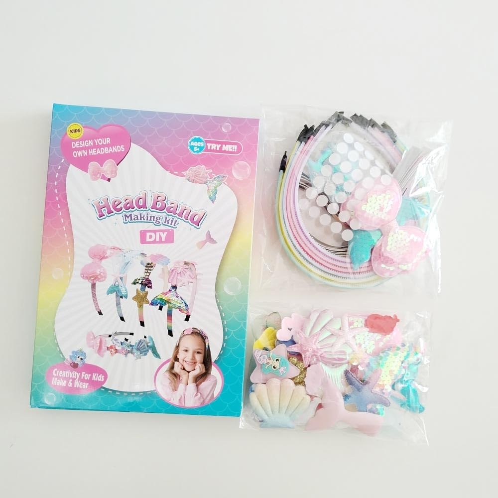 DIY Headband Making Kit for Girls Ages 5-12 | Create Your Own Hair Accessories with 6 Hair Bands 36 Accessories for Birthday Gift Creative Activity DIY Arts and Crafts Gifts Generic