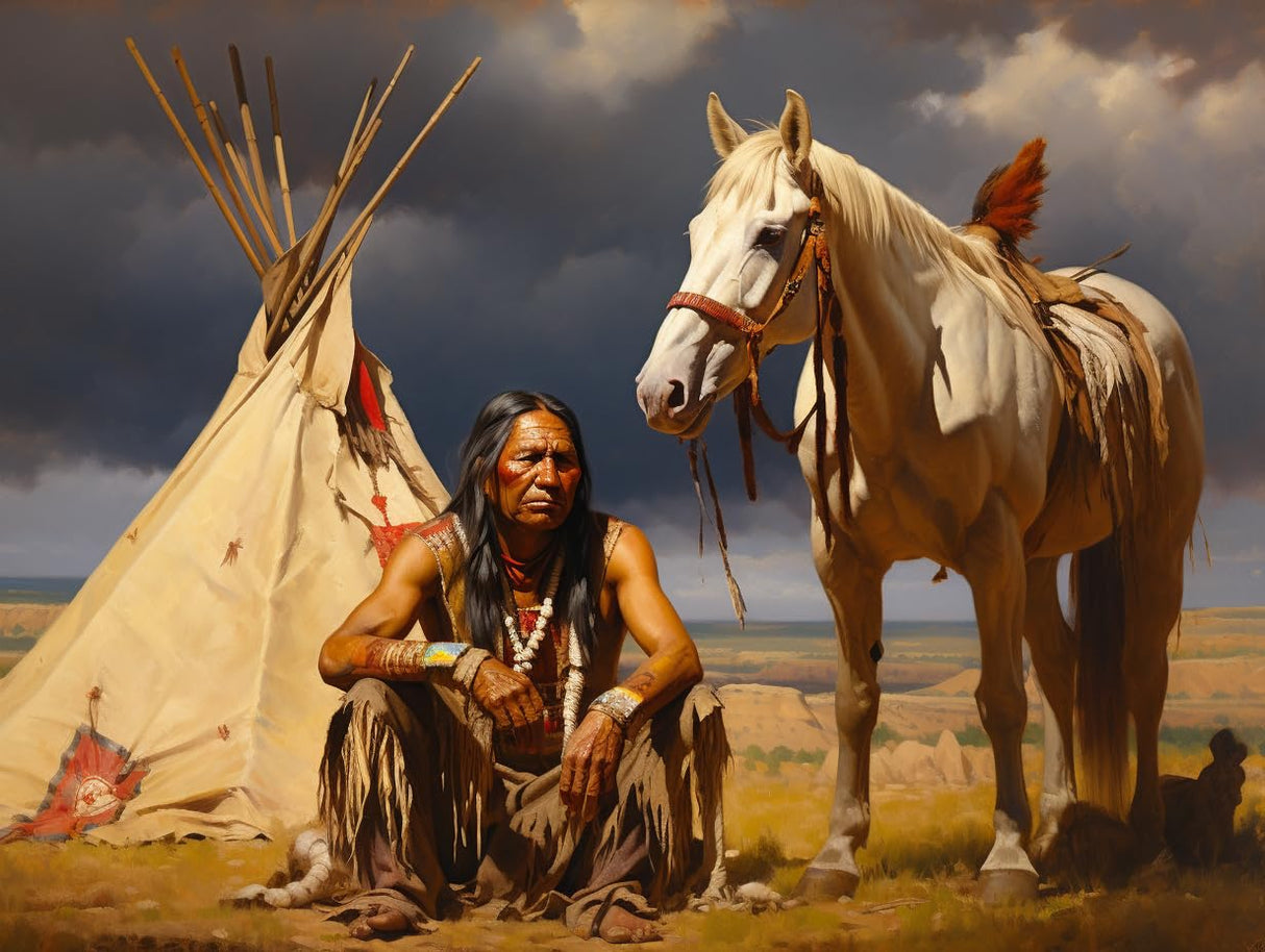 Generic American Native Indian Men and Horse 5D Diamond Art Painting for Adults Full Drill Round Diamond Paint by Number Kits for Beginners Gems Cross Stitch for Wall Decor 11.8x15.8inch(2) Generic